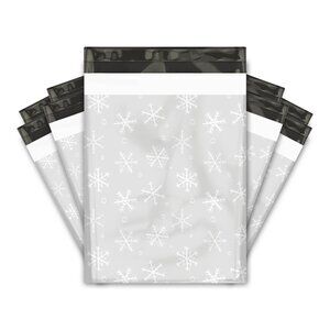 100 10*13" Poly Mailers-White Silver Snowflakes